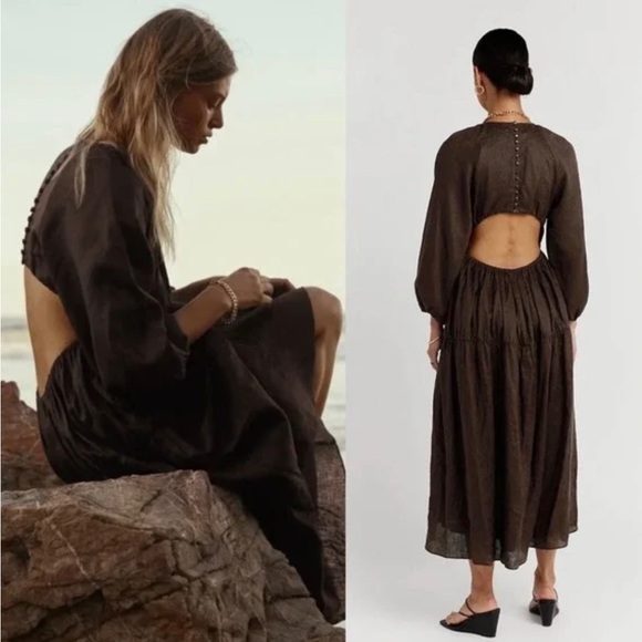 DISSH Dresses & Skirts - DISSH Impala Dress Midi Linen Dark Chocolate Brown Size 6 US 2